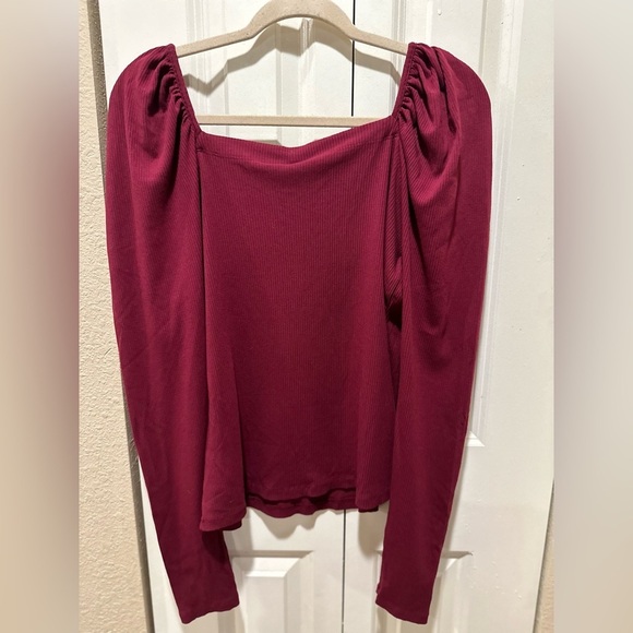 NWT Bobi Los Angeles Ribbed Square Neck Top in Pinot Ruched Sleeve, Large - Picture 6 of 7